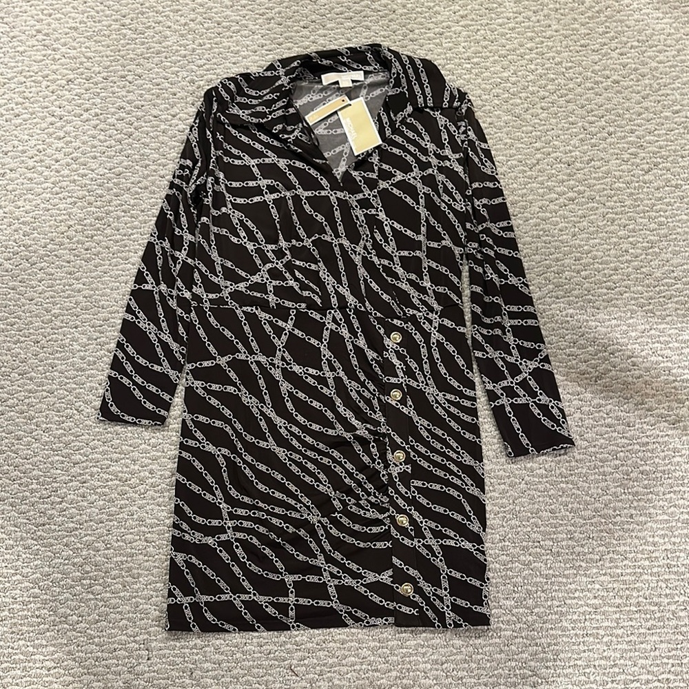 Michael Kors Women’s Brown and White Chain Patterned Dress